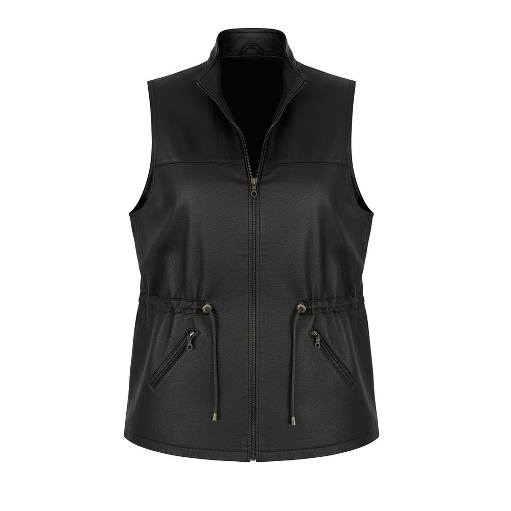 EMC Vintage Brown Leather‎ Full Zip Drawstring Waist Vest Size L